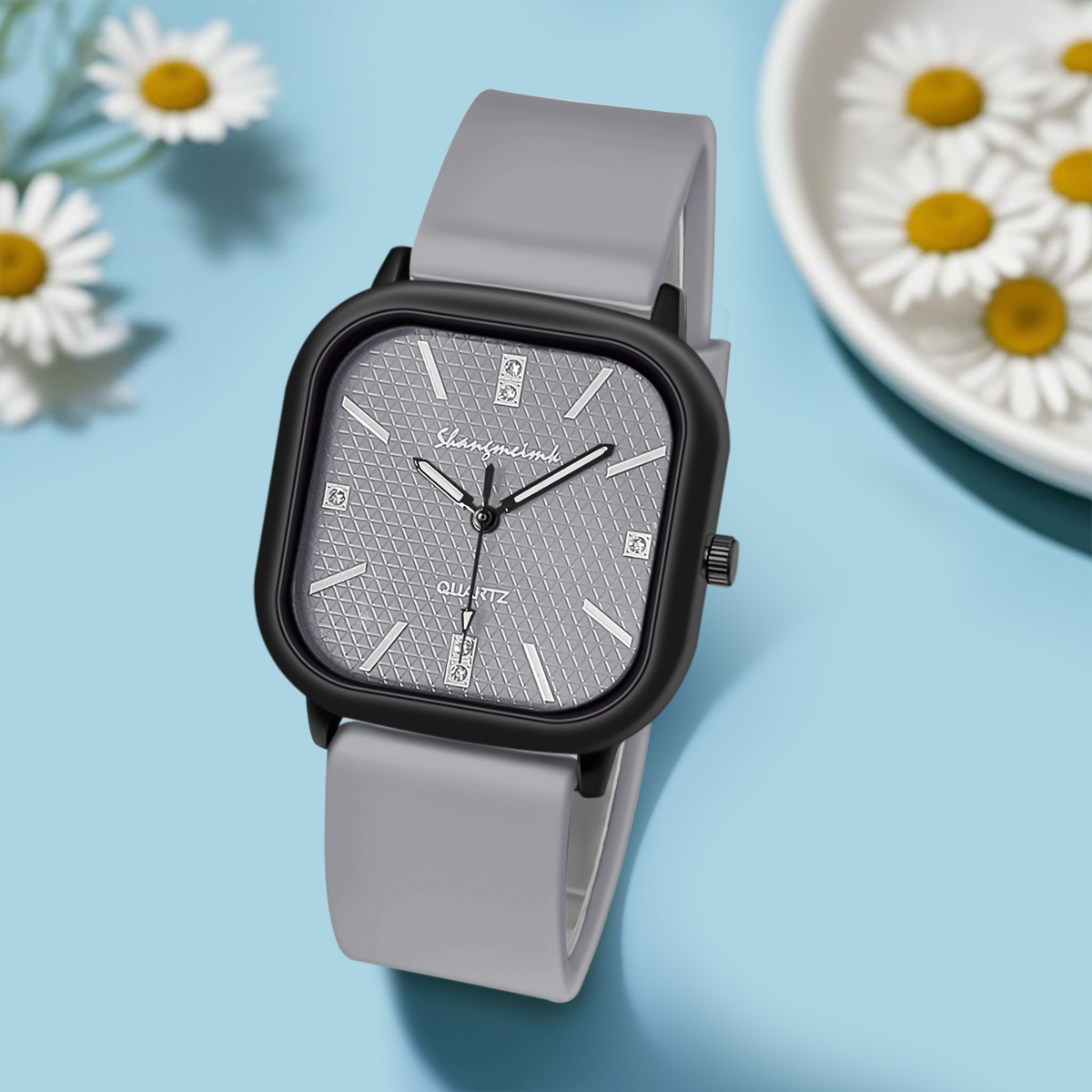 Square Case Quartz Watch Men W - Silicone Band Women review and price