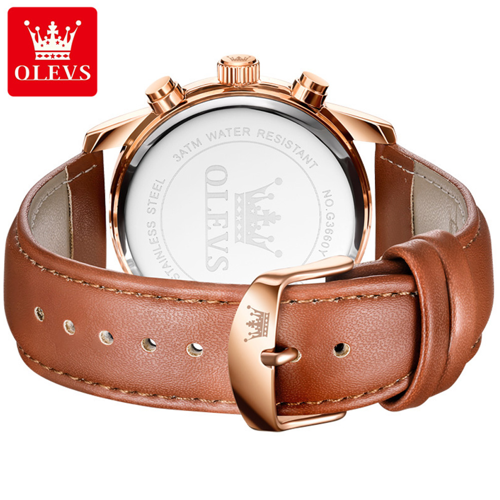 OLEVS 3660 Moon Phase Chronogr - Leather Watch Band Men review and price