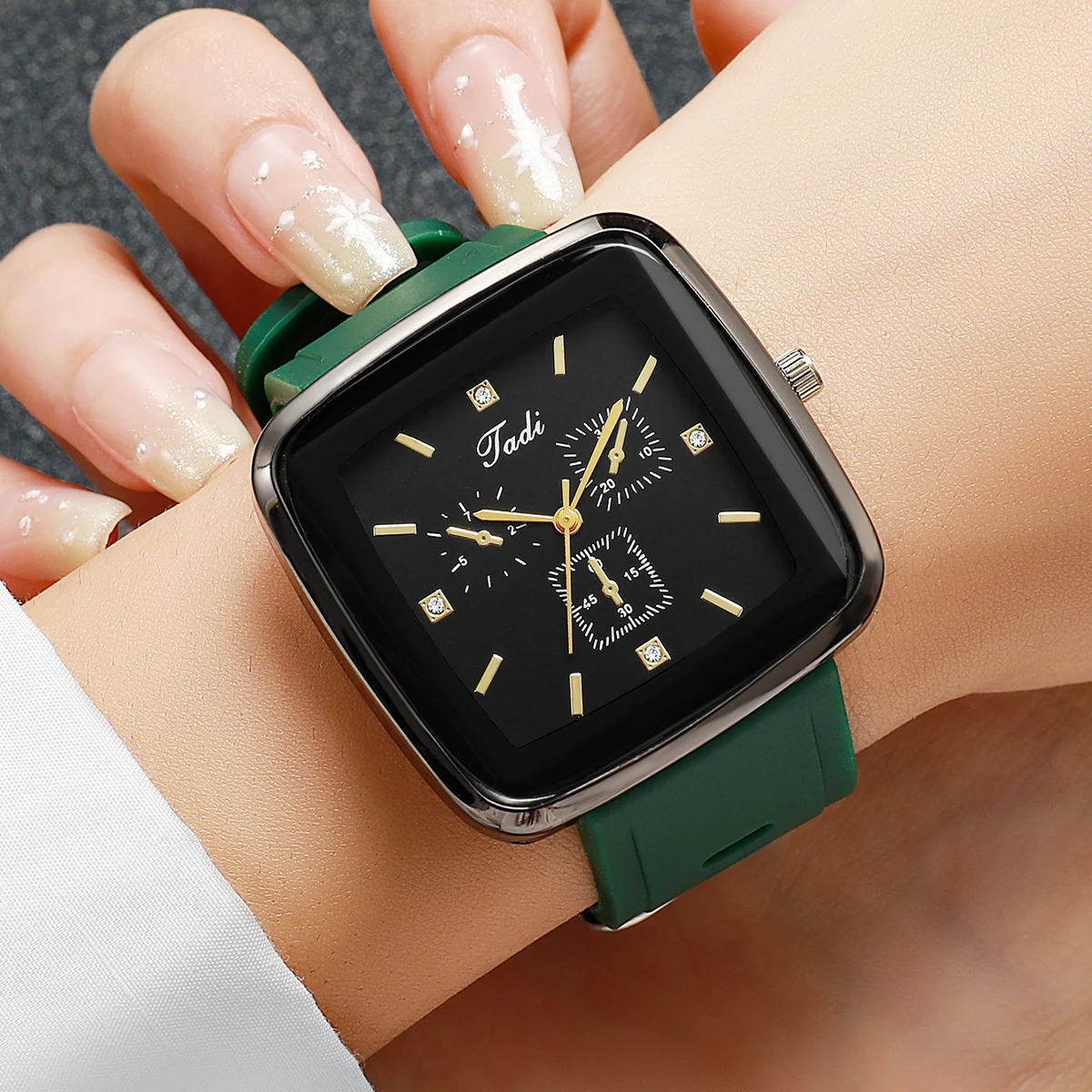 Fashion Rhinestone Square Wome - Silicone Band Women review and price