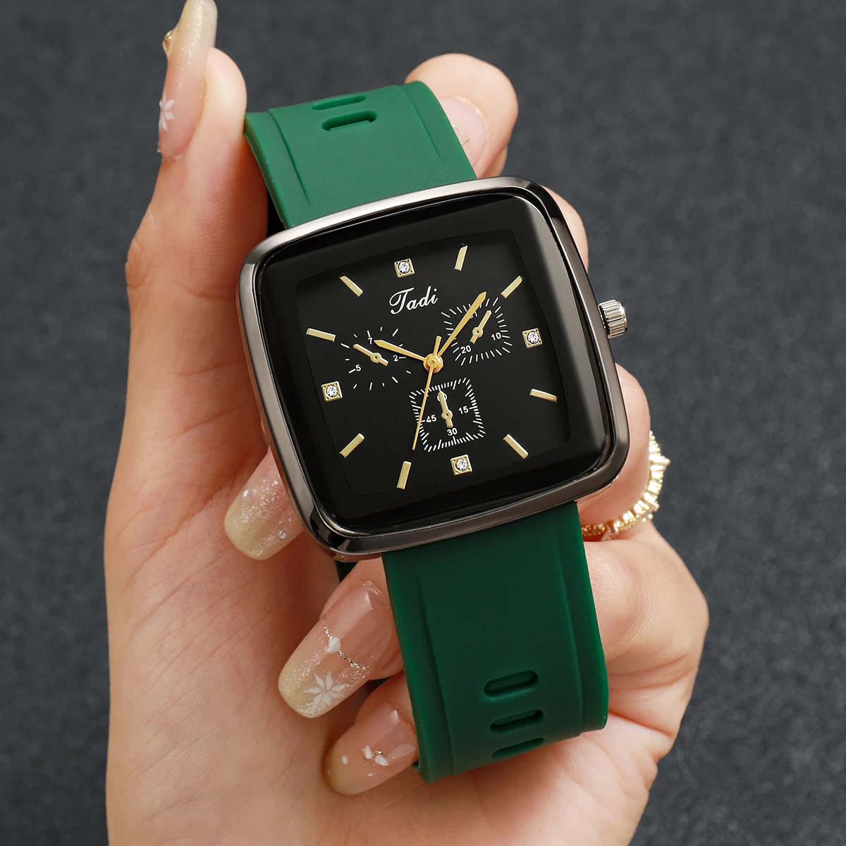 Fashion Rhinestone Square Wome - Silicone Band Women review and price